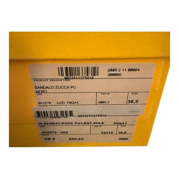 Fendi Zucca Slip On Sandals Size 36.5 Black Multicolor Logo Kitten Heels - Picture 12 of 12